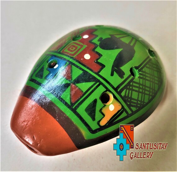 South American Carved Painted Ocarinas Peruvian Folk Art Hand Made