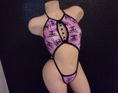2 colors one piece black pink g string back ,net v string body suit , exotic dancewear , stripper outfit , exotic lingerie