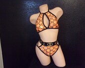High waist panty and top , high waisted strappy thong 2 piece , exotic dancewear , 2 piece g string , high waist thong set