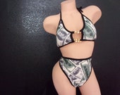 money print top and suspender High waist thong , suspender , exotic dancewear , 2 piece thong , may 16 high waist romper