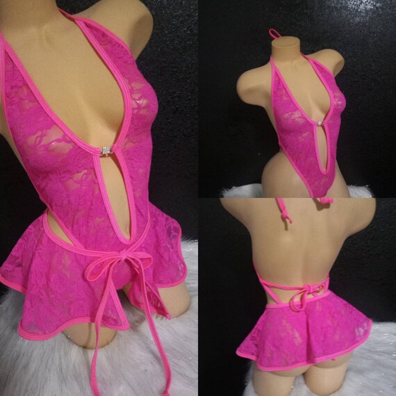 Black or Bright Pink 2 Piece Mini Skirt G String Bikini and - Etsy