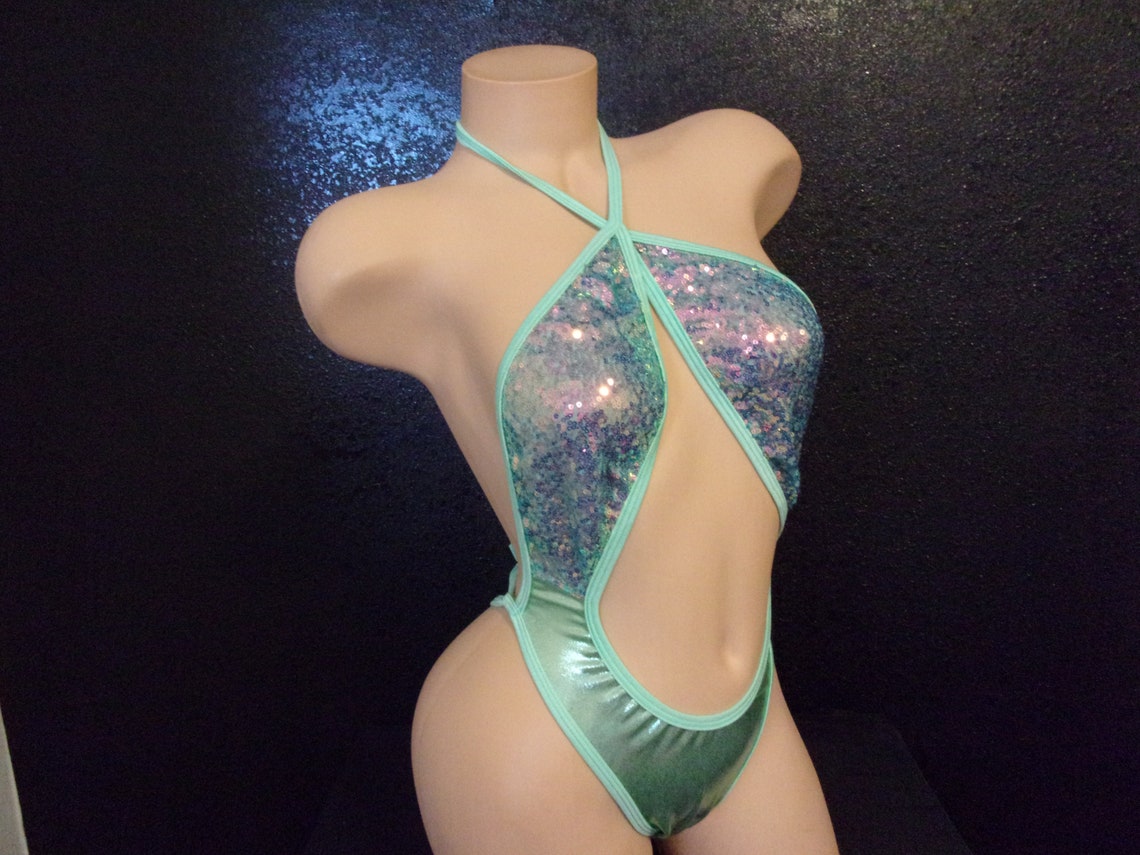 Sequin Lycra 3 Colors One Piece G String Romper V String Etsy