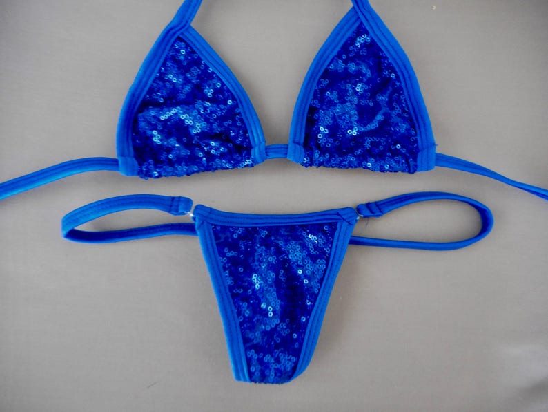 Royal blue sequin g string bikini exotic dancewear g string Etsy