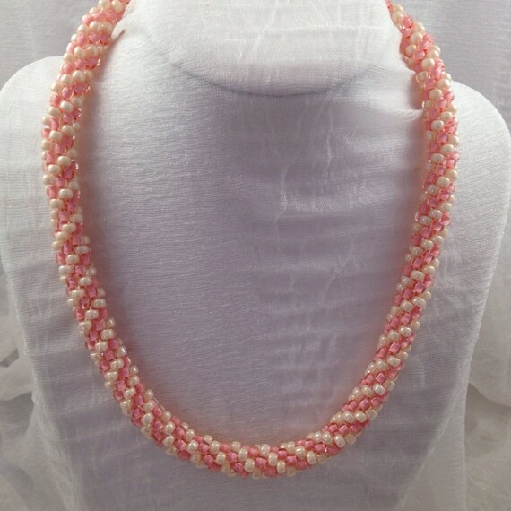 Items similar to Strawberries and Cream kumihimo necklace on Etsy