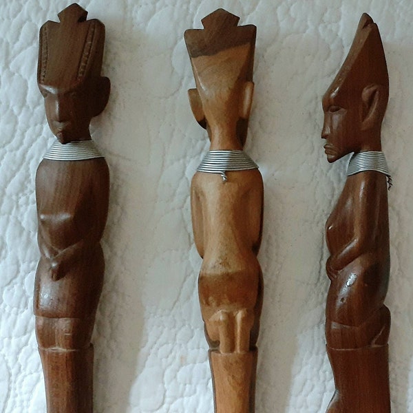 Vintage Tribal Serving Utensils, Handcarved African Wood, Black Cultures