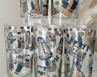 Mid-century Cocktail Glasses, Highball Tumblers, MCM Barware, Geographical Landmarks, Housewarming Gifts, Canadian Collectables