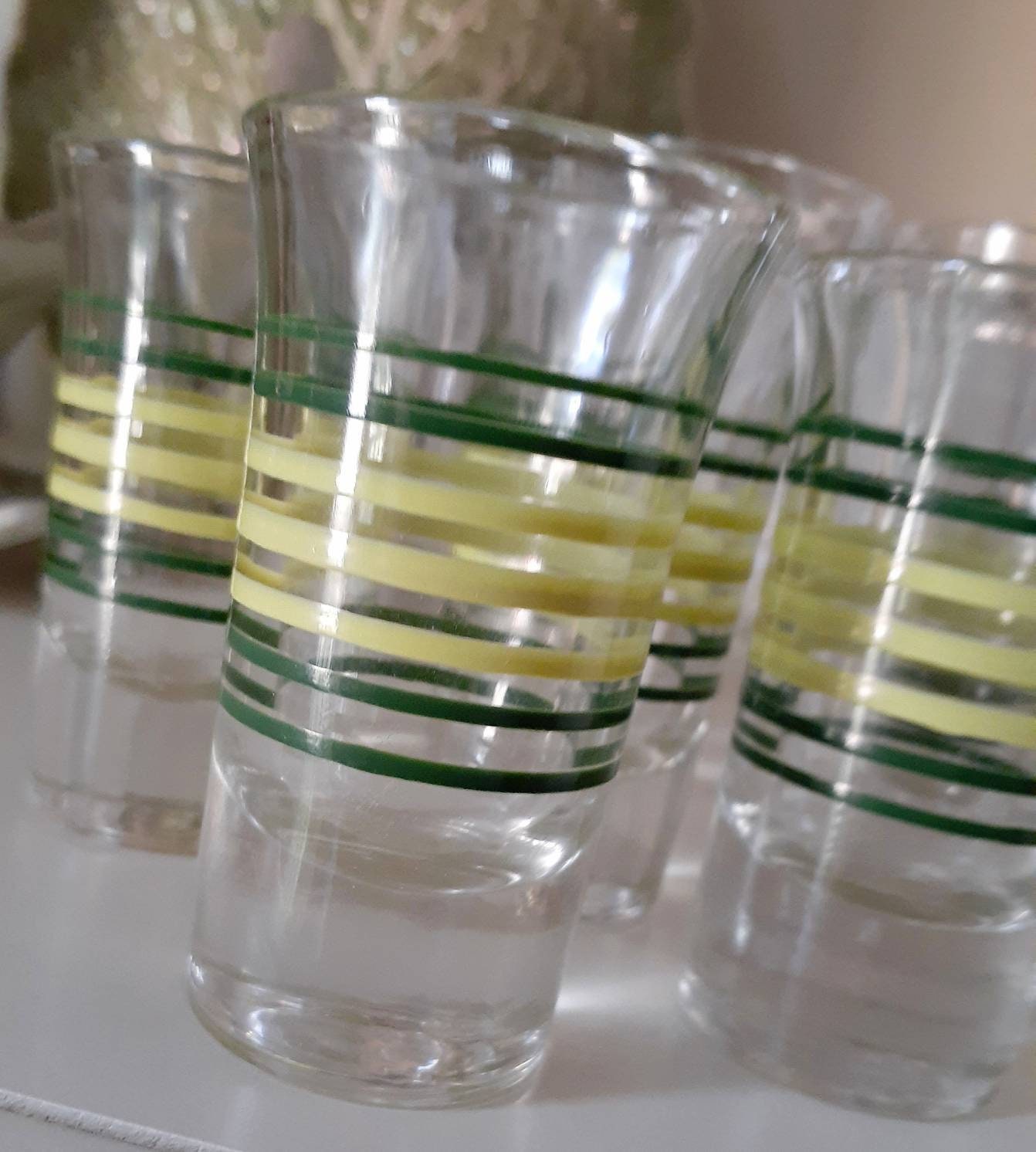 Striped Shot Glasses Vintage Retro Green Yellow Barware Etsy