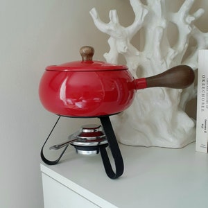 Vintage Red Fondue Pot, Retro Kitchen Appliances & Decor, Chocolate Pot, Housewarming Gifts, Dinner Party Accessories