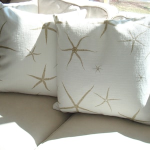 Free US Shipping Coastal Nautical Cotton Sand Khaki and Ivory 20&quot; Sea Star Starfish Beach Pillow Cover Both Sides Usable