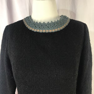 Vintage Stacy Ames Wool Dress w/ Crochet Neckline