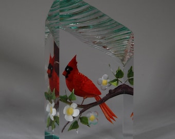 Hand-Carved Cardinal Sculpture – Vibrant Acrylic Bird Art, Nature-Themed Home Decor, Unique Gift
