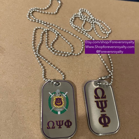 Organizations :: Fraternities :: Omega Psi Phi :: Omega Psi Phi - Dog Tag Pendant  Necklace with 24 Inch Box Chain - FIETTS