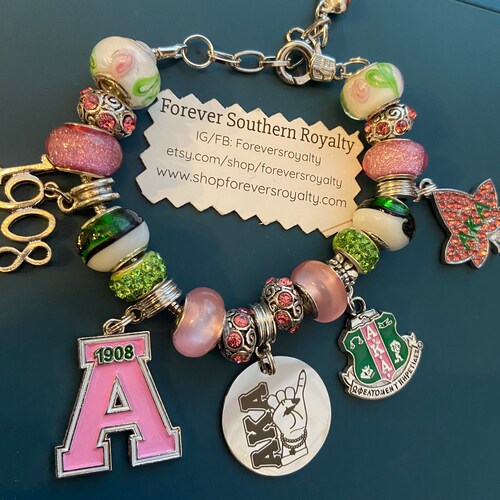 Pink and Green Charm Bracelet Etsy