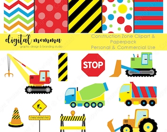 Bauzone Clipart, Digital Paper Set, Personal & Commercial Use, Instant Download!