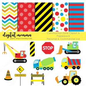 Construction Zone Clipart, Digital Paper Set, Personal & Commercial Use, Instant Download!