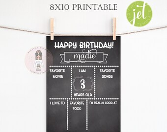 Editable 8x10 Chalkboard Birthday Milestone Printable, Birthday Template, You Edit, Instant Download!