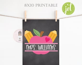 Pink Apple Teacher Printable, Chalkboard Design (Digital Download)