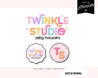 Editable Logo Design, Rainbow, Pastel, Bright Colorful Branding, Trendy Logo Template, You Edit