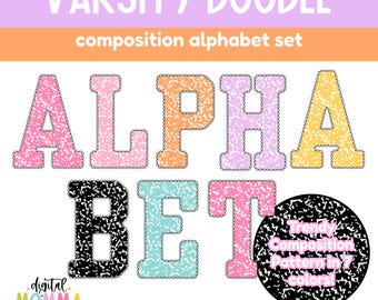 Printable Composition Varsity Alphabet, Printable Bulletin Board Letters, PNG, JPG, & PDF Files, Alphabet Clipart, Classroom Letters