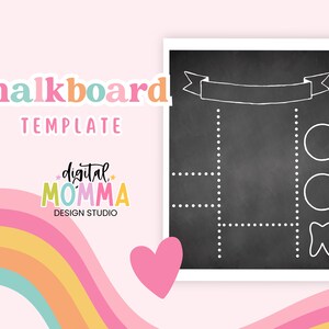 May include: A black chalkboard template with a white banner, lines, circles, and a tooth graphic. The chalkboard is surrounded by a pink background with a rainbow and a pink heart.