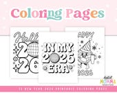 Happy New Year 2026 Coloring Pages, PDF Color Pages, New Year Printable, Classroom Resource
