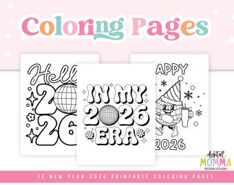 Happy New Year 2026 Coloring Pages, Classroom Printable (PDF)