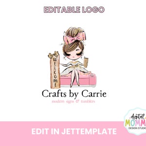 Editable Crafter Girl Logo Template, Editable Logo, Woodcrafts, Tumbler Logo Design, You Edit!