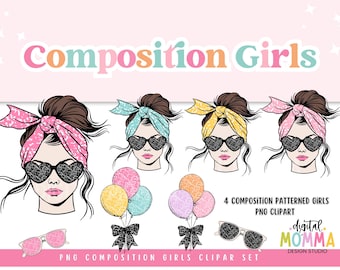 Composition Brunette Girls Clipart, Teacher Clipart, School Bulletin Board Clipart, Autumn Clipart, PNG, PDF Digital Clipart Graphics