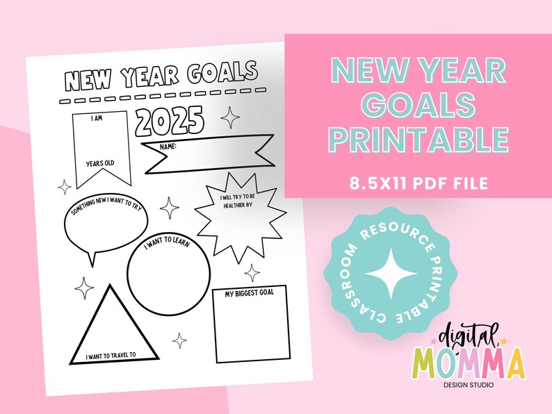Printable New Year 2025 Goals for Kids, Classroom Resource Activity ...