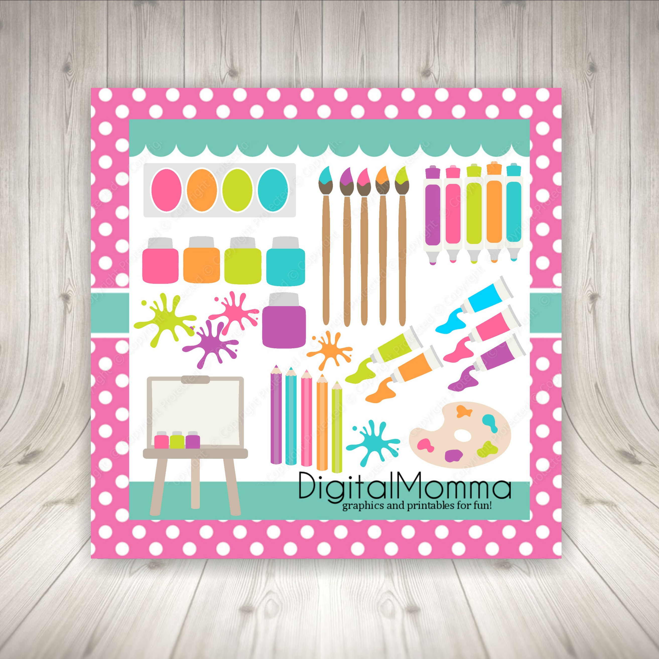 Paint Party Clipart Art Supplies Clipart Back To School Etsy