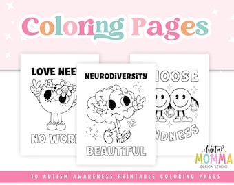 Printable Autism Awareness Coloring Pages, Neurodiversity, Autism Spectrum Color Pages, Classroom Resource, Printable PDF Files