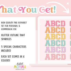Bright Patch Glitter Varsity Alphabet Clipart PNG (Digital Download) image 3