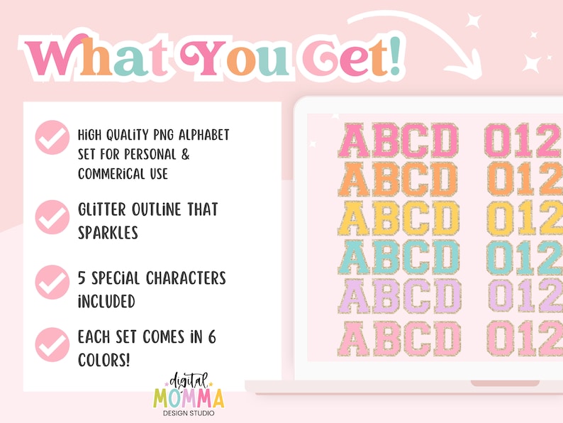 Bright Patch Glitter Varsity Alphabet Clipart PNG (Digital Download) image 3