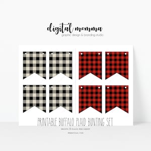 Printable, DIY Buffalo Check, Plaid Flag Banner Garland, .JPG Digital Files, You Print!