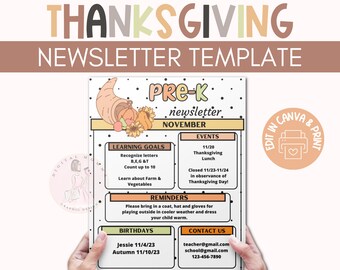 Thanksgiving Newsletter Templates, Classroom Newsletter, DayCare Newsletter, School Newsletter Template, Editable, Instant Download!