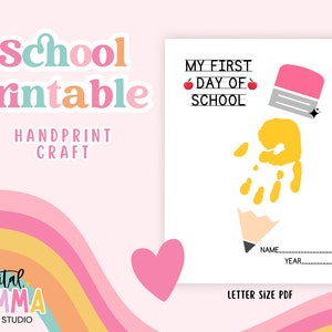 Regreso a la escuela imprimible, primer día de clases imprimible, PDF tamaño carta, artesanía con huellas de manos, recurso en el aula, artesanía escolar imprimible