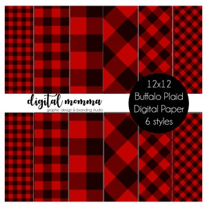 12 x 12 Buffalo rood/zwart geruit digitaal papier, houthakker digitaal papier, vakantie Plaid, boerderij, 300 DPI, .JPG, Instant Download!