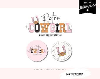 Editable Retro Cowgirl Logo Design, Western Branding (JPEG, PNG, PDF)