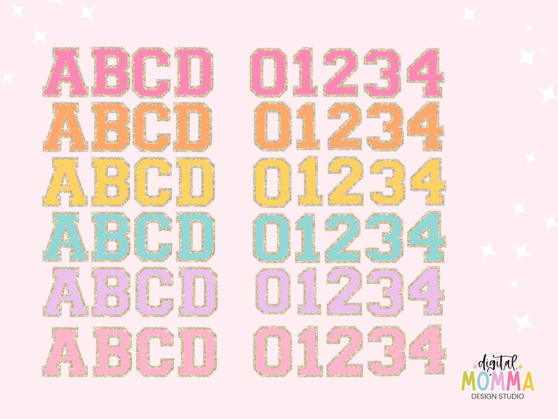 Bright Patch Glitter Varsity Alphabet Clipart PNG (Digital Download) image 4