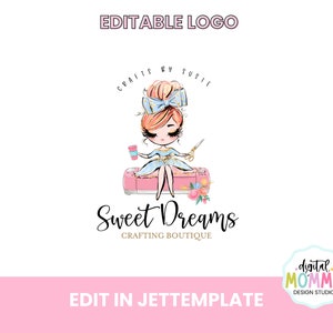 Editable Crafting Girl Logo Design, Red Hair Girl Logo, Branding, You Edit, Instant Download, Please Read Full Listing Description!