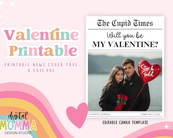 Valentine's Day Newspaper Template, New Cover Template, Photo Printable, Couple Valentine Printable, Editable PDF File, Instant Download!