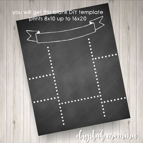 Printable Blank. DIY Ribbon Chalkboard Template, Announcement Poster, .JPG, Instant Download!