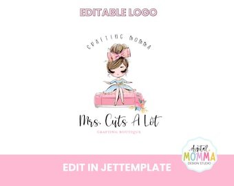 Editable Crafting Girl Logo #2, Crafting Logo Design, You Edit, Instant Download!