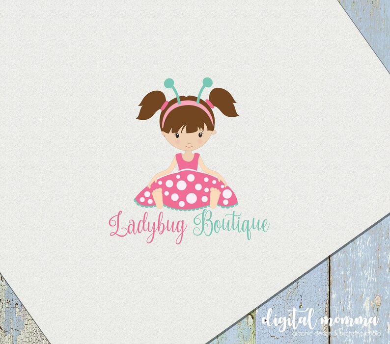 Premade Lady Bug Pastel Pigtail Girl Logo Design Ladybug Girl Etsy