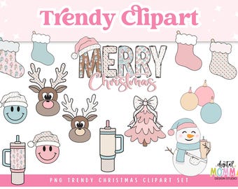 Groovy Christmas Clipart Set, Snowman PNG Graphics (Personal & Commercial Use)