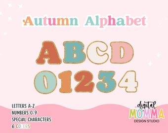 Autumn Glitter Alphabet Clipart, Numbers, Special Characters (PNG Digital Download)