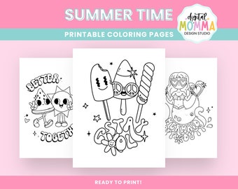 Groovy Summer Coloring Pages, Retro Summer Color Sheets, PDF Digital File, Printable Summer Coloring, Beach Vibes Coloring Pages, Classroom