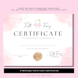 Druckbares Zahnfee-Zertifikat, bedruckbare Zahnfee, Zahnfee-Brief, PDF