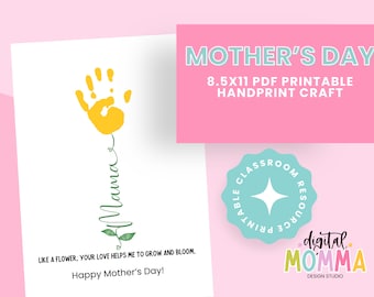Mother's Day Handprint Craft, Printable Handprint Poem Craft, PDF File, Mother's day Craft, Classroom Resource, Daycare Craft