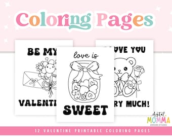 Valentine's Day Printable Coloring Pages, Valentine Coloring Pages, Valentine's Day Activity Sheet, Love Printables, Classroom Resource, PDF